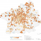Figure 4.4: Net migration rate of immigrants in city parts of Prague and municipalities of the Central Bohemian Region, average 2005–2018.